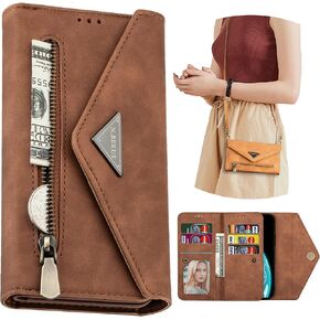 CCSamll Wallet Case for Samsung Galaxy A14 for Women, Faux Leather Shoulder Crossbody Purse Handbag Neck Strap Lanyard Cover with ID Card Holder Phone Case for Samsung Galaxy A14 XK Wine
