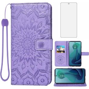 Asuwish Phone Case for Motorola Moto G 5G 2024 Wallet Cases with Tempered Glass Screen Protector and Sunflower Leather Slim Flip Cover Card Holder Stand Cell Accessories G5G 5 G G5 Women Rose Gold