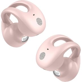 kurdene Open Ear Clip Headphones，Bluetooth 5.3 Wireless Earbuds Dual Mic Clear Call Sports Bone Conduction Headphones Bluetooth for Workout Driving Walking with iPhone Android-Pink