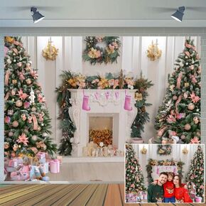 CYLYH 8x6FT Christmas Fireplace Backdrops White Wood Floor Christmas Fireplace Backdrop Child Christmas Fireplace Decoration Background Xmas Family Party Background