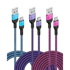 3Pack-3/6/10 FT USB C Charger Cable Fast Charging for iPhone 16 Pro/16 Pro Max/15 Plus, Android Samsung Galaxy A16 A15 5G S25 S24 Ultra S25 USBC Type-C Pixel 9 Pro XL 8 Pro 7 7a, Moto Cord USBC