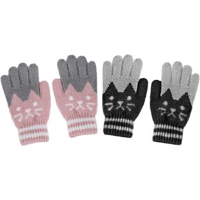 PURFUN Cat Design Winter Warm Skate Cycling Ski Knitted Gloves for 3-6 Yrs Girls Boys