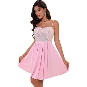 Angel-fashions Women's Strapless Sequin A-Line Sequin Elegant Short Prom Cocktail Dress