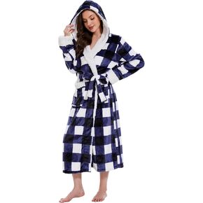 Cegerne Women Fleece Hooded Bathrobe with Pockets | Plush Fluffy Long Warm Robe