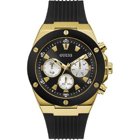 GUESS Men's Stainless Steel Analog Watch with Silicone Strap, Black, 24 (Model: GW0057G1)