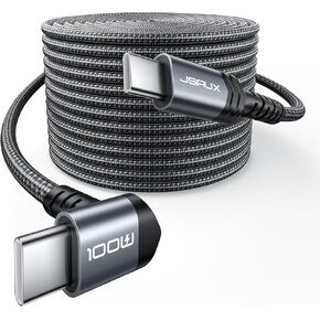 JSAUX 100W USB C to USB C Cable [6.6FT 2-Pack], Right Angle USB C Fast Charging Cord Compatible with iPhone 16/16 Pro Max, iPhone 15 Pro Max, ROG Ally, Steam Deck, Switch, Galaxy, Pixel, iPad, MacBook