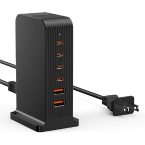 USB C Charger 55W,Multiport USB Charging Station 20W PD,6 Port USB Hub Charger Tower for iPhone 15/14/13/12, iPad, Samsung Galaxy, Google Pixel,HTC, and Multiple Devices (Black)