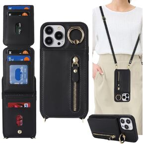 for iPhone 15 pro max Case with Card Holder for Women, for iPhone 15 pro max Phone Case Wallet with Strap Credit Card Slots Crossbody with Kickstand Zipper Case - Warm White