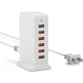 USB C Charger 55W,Multiport USB Charging Station 20W PD,6 Port USB Hub Charger Tower for iPhone 15/14/13/12, iPad, Samsung Galaxy, Google Pixel,HTC, and Multiple Devices (Black)