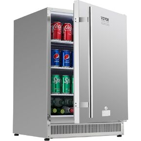 VEVOR Undercounter Refrigerator & Freezer, 24-inch Outdoor Drawer Fridge for Patio, IPX4 Waterproof SUS Beverage Refrigerators, Built-in Fridge for Home and Commercial Use, Low Noise, Rapid Cool