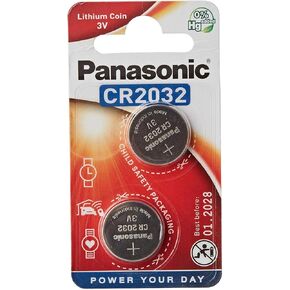 Panasonic CR2032 Battery (2 Pack), Lithium Coin Cell, 3V