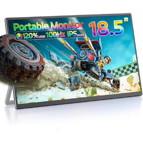 18.5 inch Portable Monitor, 100HZ 120% sRGB 1080P FHD IPS Large Portable Monitor for Laptop USB C Mini HDMI HDR Laptop Monitor with Kickstand for Mac PC Xbox PS4/5 Switch Travel Monitor