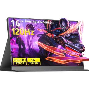 120Hz Portable Gaming Monitor, 16" 1920x1200 IPS Second Monitor for laptop, Dual USB C HDMI Computer Display with Speakers, Dual Game Screen Extender Travel Monitor for PC Phone PS5 Xbox Switch