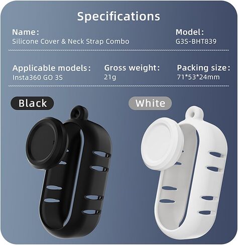 Silicone Cover Sleeve Skin Compatible for Insta360 GO 3S,Heat Dissipation Protective Case Lens Cap with Neck Strap for Insta 360 GO3S Thumb Camera (Black), GEHA1716BW in Saudi Arabia