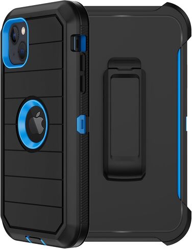 for iPhone 14 Plus Case (6.7") with Belt Clip Holster, 2 x Screen Protector, Heavy Duty Military Grade Full Body Shockproof Drop Proof Rugged Protective Cover for iPhone 14 Plus (Black Blue) in Saudi Arabia