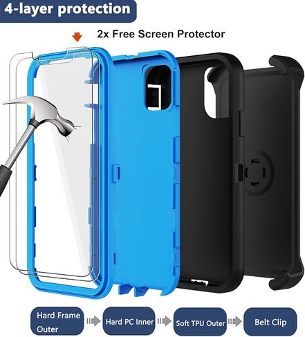 for iPhone 14 Plus Case (6.7") with Belt Clip Holster, 2 x Screen Protector, Heavy Duty Military Grade Full Body Shockproof Drop Proof Rugged Protective Cover for iPhone 14 Plus (Black Blue) in Saudi Arabia