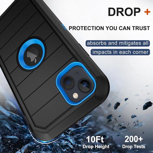 for iPhone 14 Plus Case (6.7") with Belt Clip Holster, 2 x Screen Protector, Heavy Duty Military Grade Full Body Shockproof Drop Proof Rugged Protective Cover for iPhone 14 Plus (Black Blue) in Saudi Arabia