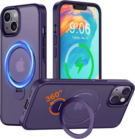 Multi-in-1 [Magnetic+ KickStand+ Ring Holder] for iPhone 13 Case/ iPhone 14 Case, Compatible with MagSafe, 360° Rotatable Stand with Military Shockproof Silicone Frame Protection Magnetic Cover, Blue in Kuwait