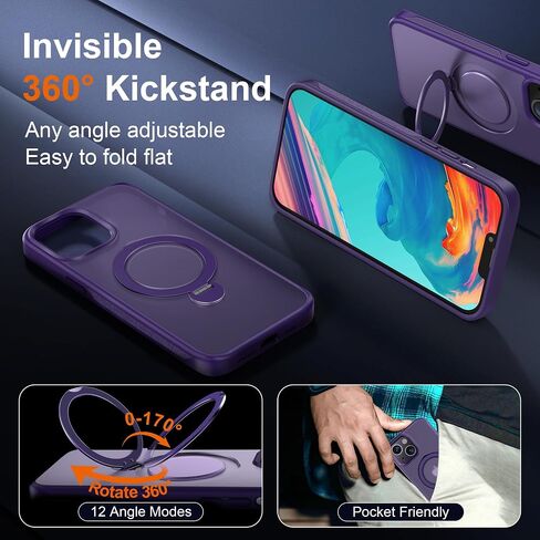 Multi-in-1 [Magnetic+ KickStand+ Ring Holder] for iPhone 13 Case/ iPhone 14 Case, Compatible with MagSafe, 360° Rotatable Stand with Military Shockproof Silicone Frame Protection Magnetic Cover, Blue in Kuwait