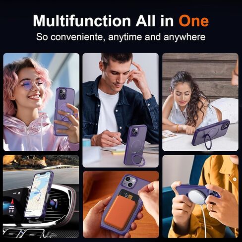 Multi-in-1 [Magnetic+ KickStand+ Ring Holder] for iPhone 13 Case/ iPhone 14 Case, Compatible with MagSafe, 360° Rotatable Stand with Military Shockproof Silicone Frame Protection Magnetic Cover, Blue in Kuwait