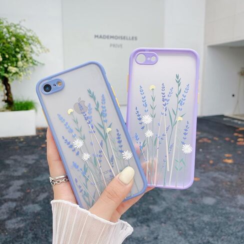 متوافق مع iPhone 7/8/SE 2020/SE 2022 للفتيات والنساء، تصميم نحيف بنمط الزهور الزهرية، ظهر صلب واقٍ من البولي كربونات مع حافظة هاتف ناعمة مقاومة للصدمات من مادة TPU لهاتف iPhone 7/8/SE 2020 - أرجواني in Saudi Arabia