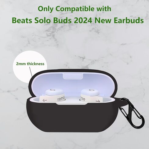 غطاء حافظة متوافق مع سماعات الأذن Beats Solo Buds، حافظة من السيليكون الناعم مع مجموعة أدوات تنظيف، غطاء واقٍ مقاوم للصدمات مع سلسلة مفاتيح ملحقات حلقة تسلق (أسود) in Kuwait