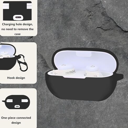 غطاء حافظة متوافق مع سماعات الأذن Beats Solo Buds، حافظة من السيليكون الناعم مع مجموعة أدوات تنظيف، غطاء واقٍ مقاوم للصدمات مع سلسلة مفاتيح ملحقات حلقة تسلق (أسود) in Kuwait