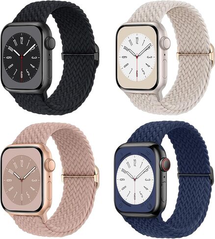 أشرطة مطاطية مضفرة قابلة للتنفس متوافقة مع أساور ساعة Apple 42 مم 44 مم 45 مم للرجال والنساء، أشرطة مرنة بحلقة منفردة من النايلون قابلة للتعديل لسلسلة iWatch 9 8 7 6 5 4 3 2 1 in Kuwait