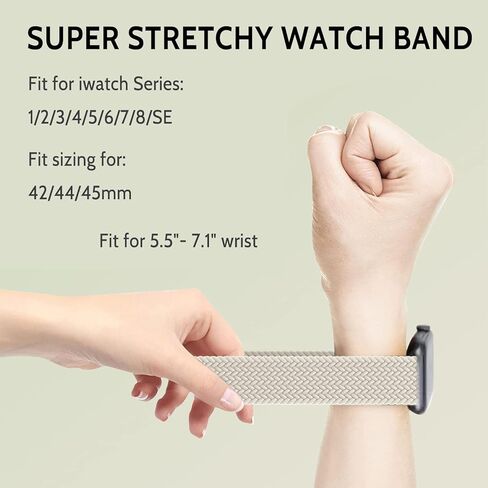 أشرطة مطاطية مضفرة قابلة للتنفس متوافقة مع أساور ساعة Apple 42 مم 44 مم 45 مم للرجال والنساء، أشرطة مرنة بحلقة منفردة من النايلون قابلة للتعديل لسلسلة iWatch 9 8 7 6 5 4 3 2 1 in Kuwait