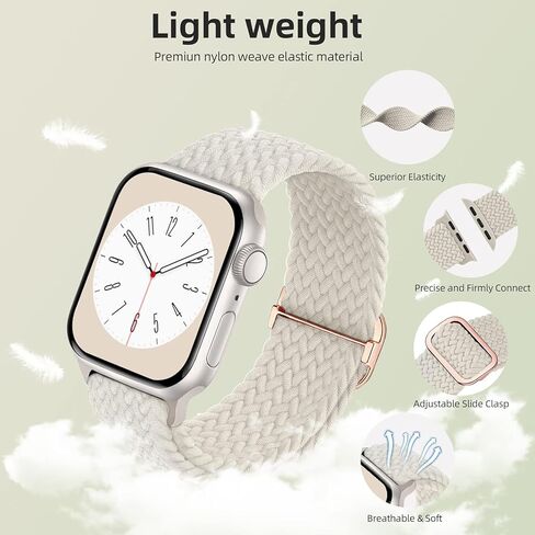أشرطة مطاطية مضفرة قابلة للتنفس متوافقة مع أساور ساعة Apple 42 مم 44 مم 45 مم للرجال والنساء، أشرطة مرنة بحلقة منفردة من النايلون قابلة للتعديل لسلسلة iWatch 9 8 7 6 5 4 3 2 1 in Kuwait