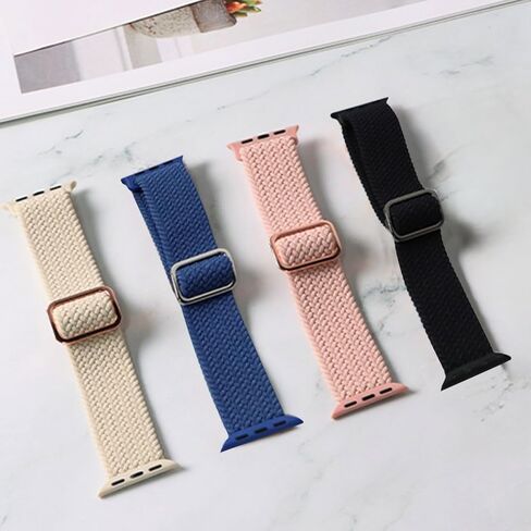 أشرطة مطاطية مضفرة قابلة للتنفس متوافقة مع أساور ساعة Apple 42 مم 44 مم 45 مم للرجال والنساء، أشرطة مرنة بحلقة منفردة من النايلون قابلة للتعديل لسلسلة iWatch 9 8 7 6 5 4 3 2 1 in Kuwait