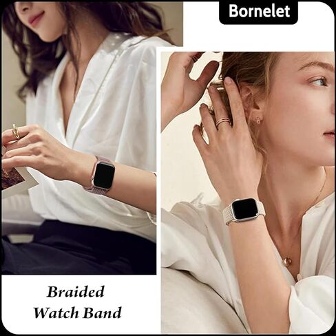 أشرطة مطاطية مضفرة قابلة للتنفس متوافقة مع أساور ساعة Apple 42 مم 44 مم 45 مم للرجال والنساء، أشرطة مرنة بحلقة منفردة من النايلون قابلة للتعديل لسلسلة iWatch 9 8 7 6 5 4 3 2 1 in Kuwait