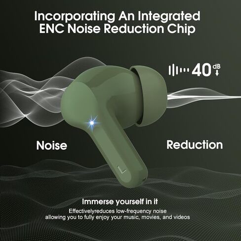 Wireless Earbuds, Bluetooth 5.3 Headphones HiFi Stereo, Bluetooth Earbuds with ENC Noise Cancelling Mic, IP7 Waterproof in Ear Earphones, 48H, LED Display Ear buds for Pad Phones Workout Sports, Green in Saudi Arabia