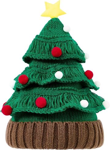 American Trends Funny Christmas Hat Green Santa Hat Christmas Tree Hat for Adults Knitted Knit Christmas Beanie in Saudi Arabia