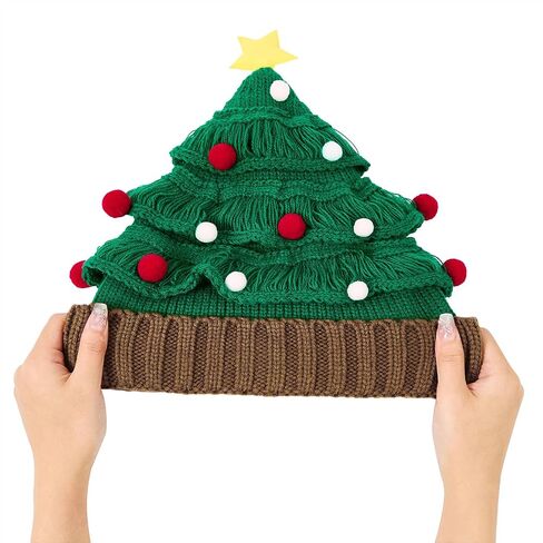 American Trends Funny Christmas Hat Green Santa Hat Christmas Tree Hat for Adults Knitted Knit Christmas Beanie in Saudi Arabia
