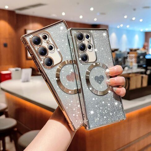 FABSPARK for Samsung Galaxy S24 Phone Case,Compatible with Magsafe,Magnetic Plating Glitter Gradient Cute Heart Clear Case,Camera Protection Case for Samsung Galaxy S24 6.1 Inch -Pink in Saudi Arabia