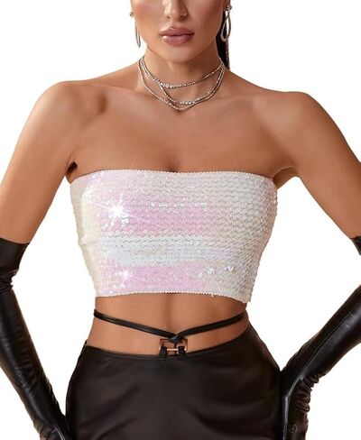 Alivila.Y Fashion Womens Sparkling Sequins Stretch Party Tube Top in Kuwait