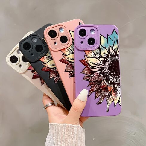 LY&SASIF for iPhone 14 Phone Case for Women Girly, Cute Aesthetic Floral Pattern Drawing Flower Sunflower Boho Design Soft TPU Protection Cover (White) in Saudi Arabia
