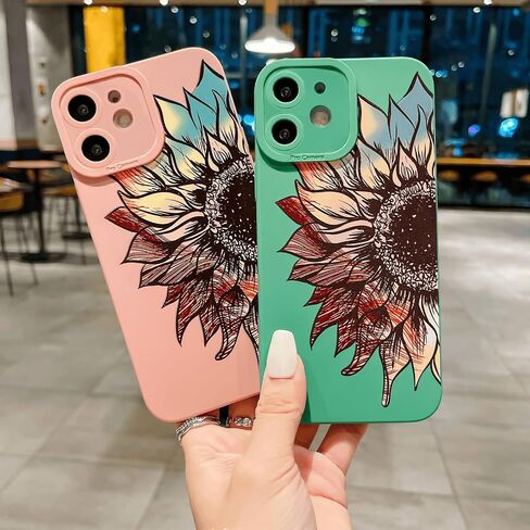 LY&SASIF for iPhone 14 Phone Case for Women Girly, Cute Aesthetic Floral Pattern Drawing Flower Sunflower Boho Design Soft TPU Protection Cover (White) in Saudi Arabia