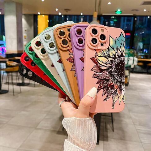 LY&SASIF for iPhone 14 Phone Case for Women Girly, Cute Aesthetic Floral Pattern Drawing Flower Sunflower Boho Design Soft TPU Protection Cover (White) in Kuwait