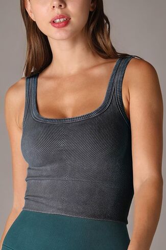 NIKIBIKI Women Seamless Vintage Chevron Ribbed Crop Top, Made in U.S.A, One Size in Kuwait