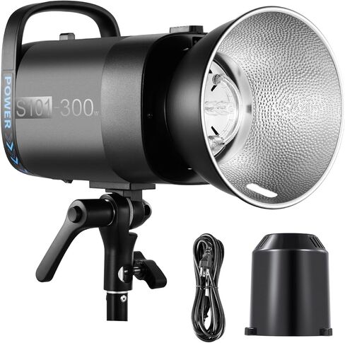 NEEWER S101-300W ضوء فلاش ستروب مع 9 مستويات 150W مصباح النمذجة، 300Ws GN58 5600K مع عاكس جبل بوينز القياسي، وضع S1 / S2 مروحة صامتة لاستوديو التصوير الفوتوغرافي، تصوير المنتجات الشخصية in Kuwait
