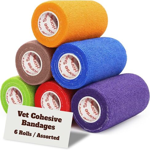 Prairie Horse Supply Vet Tape Bulk (Assorted Colors) (6 Pack) (4 Inches Wide) Vet Medical First Aid Tape Self Adhesive Adherent for Ankle Wrist Sprains and Swelling in Kuwait
