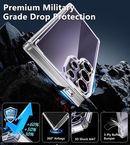 حافظة FNTCASE لهاتف Samsung Galaxy S24-Ultra: حافظات هواتف خلوية واقية مضادة للصدمات S24 Ultra 5G - حافظات صلبة من السيليكون النحيفة مضادة للاصفرار - غطاء هاتف متين للحماية الكاملة (مغناطيسي شفاف) in Kuwait