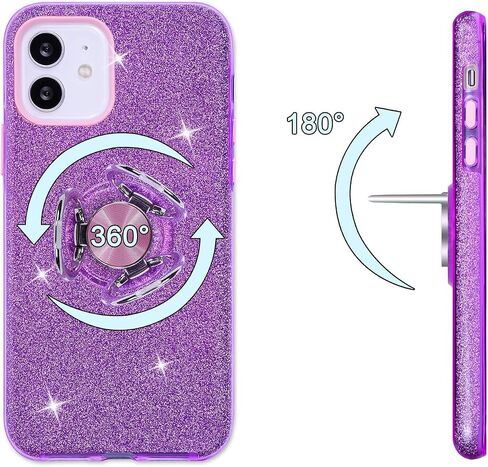 Wisdompro Case for iPhone 12 Mini, Cute Glitter Bling Sparkle Protective Case with Ring Kickstand, Women Girls Phone Case for 5.4 Inch Apple iPhone 12 Mini - Pink in Kuwait