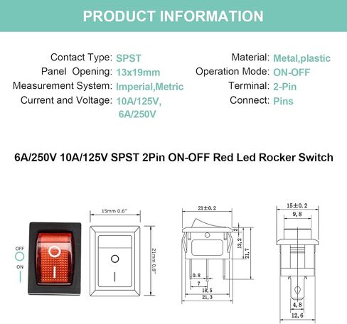 QTEATAK KCD1 SPST سلكي مسبقًا تشغيل/إيقاف 3 دبابيس 2 موضع DC 12V-24V 20A مفتاح تبديل قارب LED أحمر - 5 عبوات (فقط لـ DC12-24V) in Kuwait