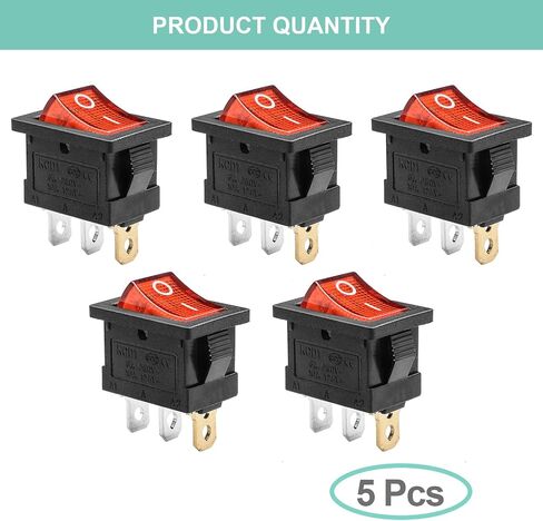 QTEATAK KCD1 SPST سلكي مسبقًا تشغيل/إيقاف 3 دبابيس 2 موضع DC 12V-24V 20A مفتاح تبديل قارب LED أحمر - 5 عبوات (فقط لـ DC12-24V) in Kuwait