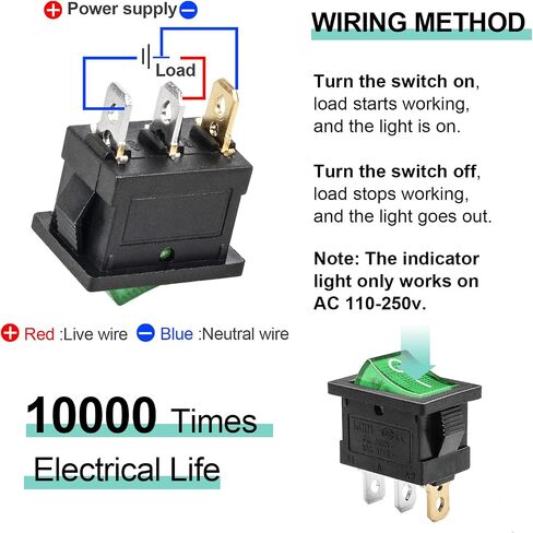 QTEATAK KCD1 SPST سلكي مسبقًا تشغيل/إيقاف 3 دبابيس 2 موضع DC 12V-24V 20A مفتاح تبديل قارب LED أحمر - 5 عبوات (فقط لـ DC12-24V) in Kuwait
