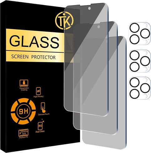 Generic 6 عبوات (3+3) واقي شاشة للخصوصية لهاتف IPHONE15 مع واقي عدسة [6.1 بوصة]، طبقة زجاجية مقواة مضادة للتجسس، صلابة 9H، HD، خالية من الفقاعات، صديقة للحافظة - أسود in Saudi Arabia
