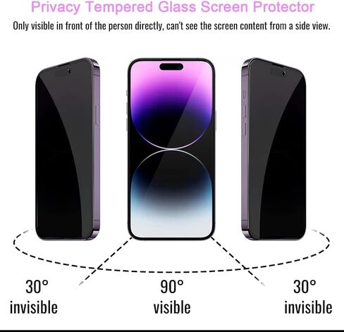 Generic 6 عبوات (3+3) واقي شاشة للخصوصية لهاتف IPHONE15 مع واقي عدسة [6.1 بوصة]، طبقة زجاجية مقواة مضادة للتجسس، صلابة 9H، HD، خالية من الفقاعات، صديقة للحافظة - أسود in Saudi Arabia